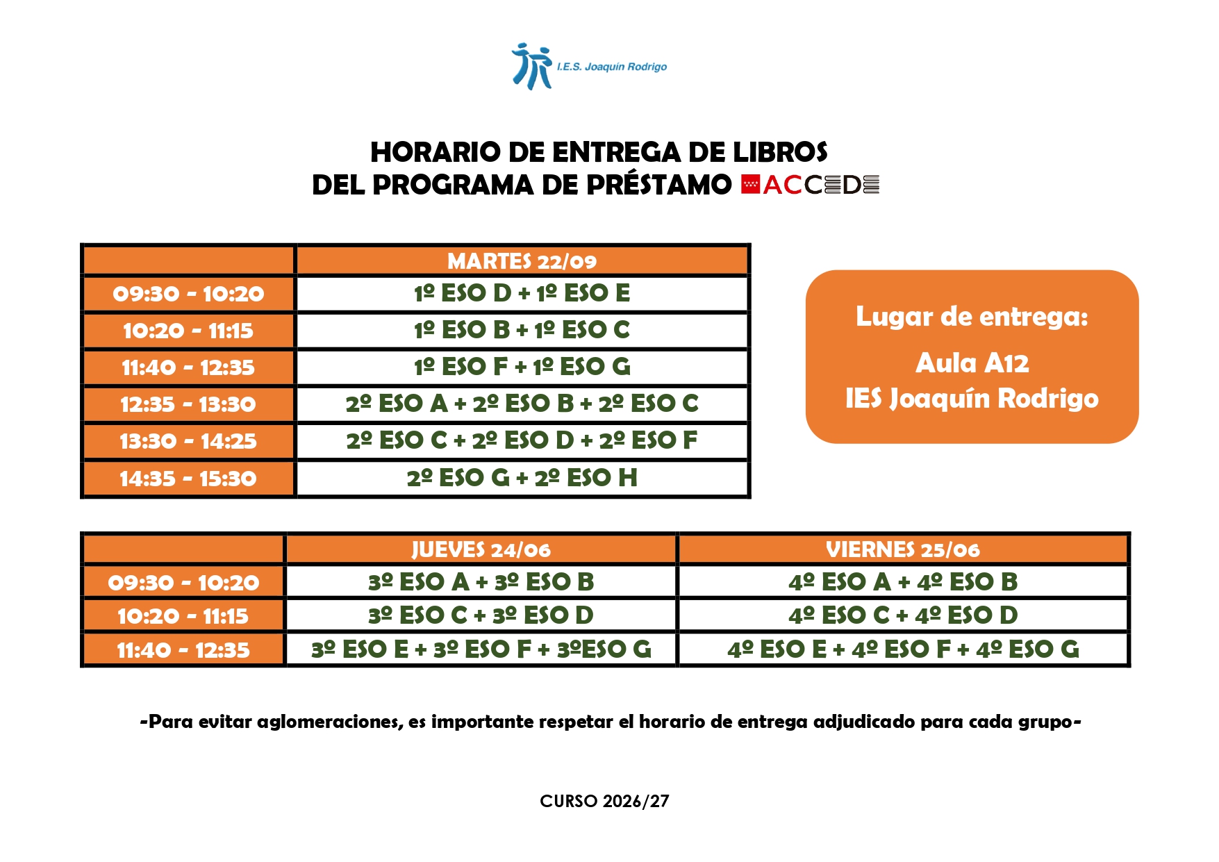 Horario ACCEDE 2026-2027