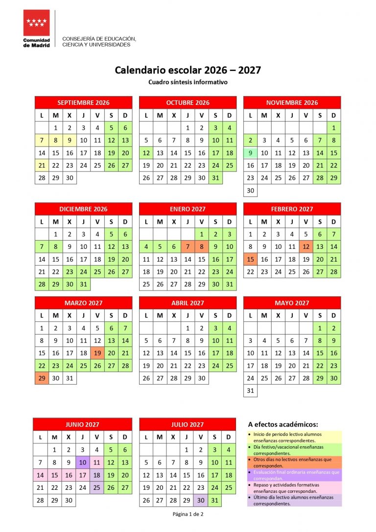 CALENDARIO ESCOLAR CURSO 2026/2027