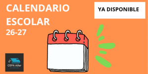 Cartel del calendario escolar 2026-2027 del CEPA Alfar.