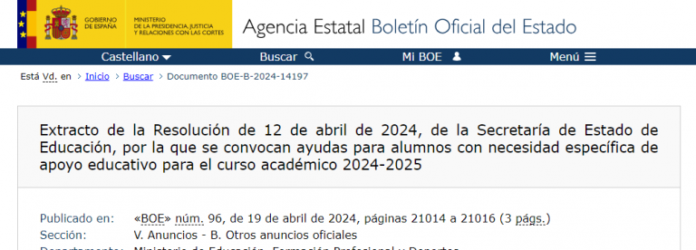 Becas Ministerio de Educación ACNEAE 24-25