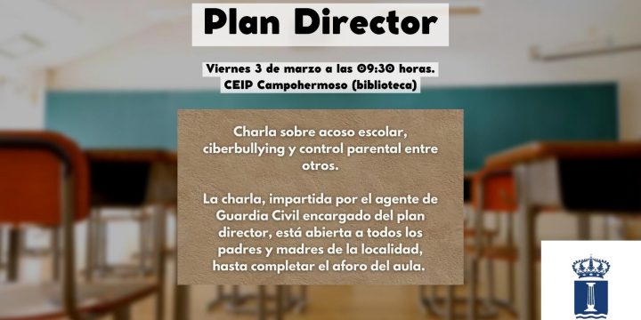 Charla Plan Director sobre acoso escolar, ciberbullying y control parental.