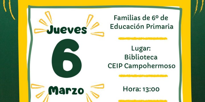 Reunión para familias de 6º de Ed. Primaria sobre el paso a Secundaria.