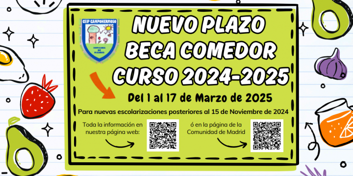 Nuevo plazo beca de comedor.