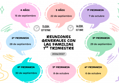 Reuniones de familias del Primer Trimestre del curso 2026/2027 del CEIP CERVANTES