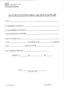AUTORIZACIÓN PARA SALIDA ESCOLAR