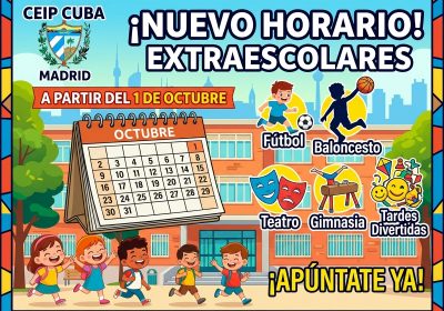 HORARIO DE OCTUBRE, ACTIVIDADES GRATUITAS DEL AYUNTAMIENTO, PAAE, ESCUELAS DEPORTIVAS Y EXTRAESCOLARES DEL AMPA