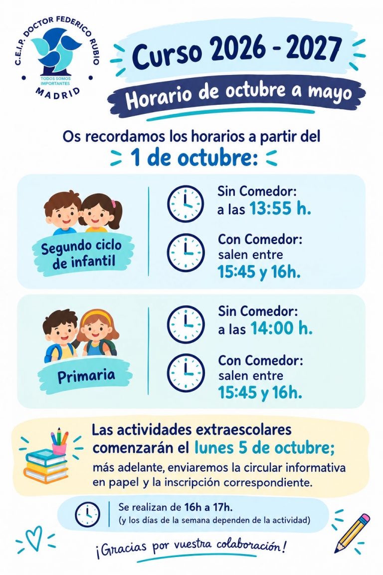 Horario de octubre a mayo