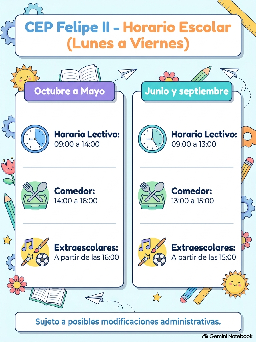 Horario escolar del CEP Felipe II de El Escorial