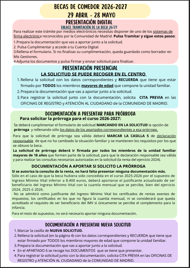 Becas de Comedor Escolar 2026/27