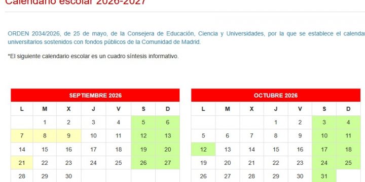 Calendario escolar 2026-2027