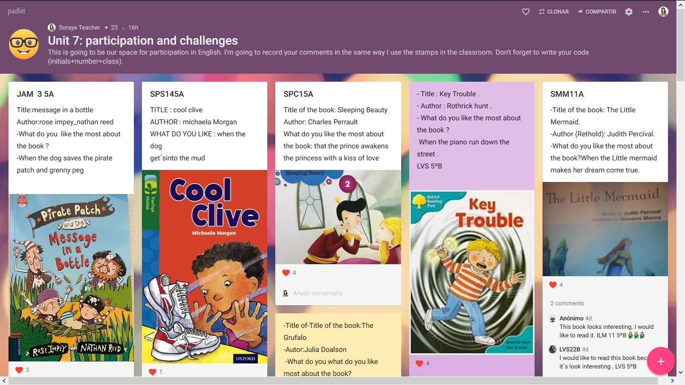 5th grade- PADLET- World Book Day and Unit 7