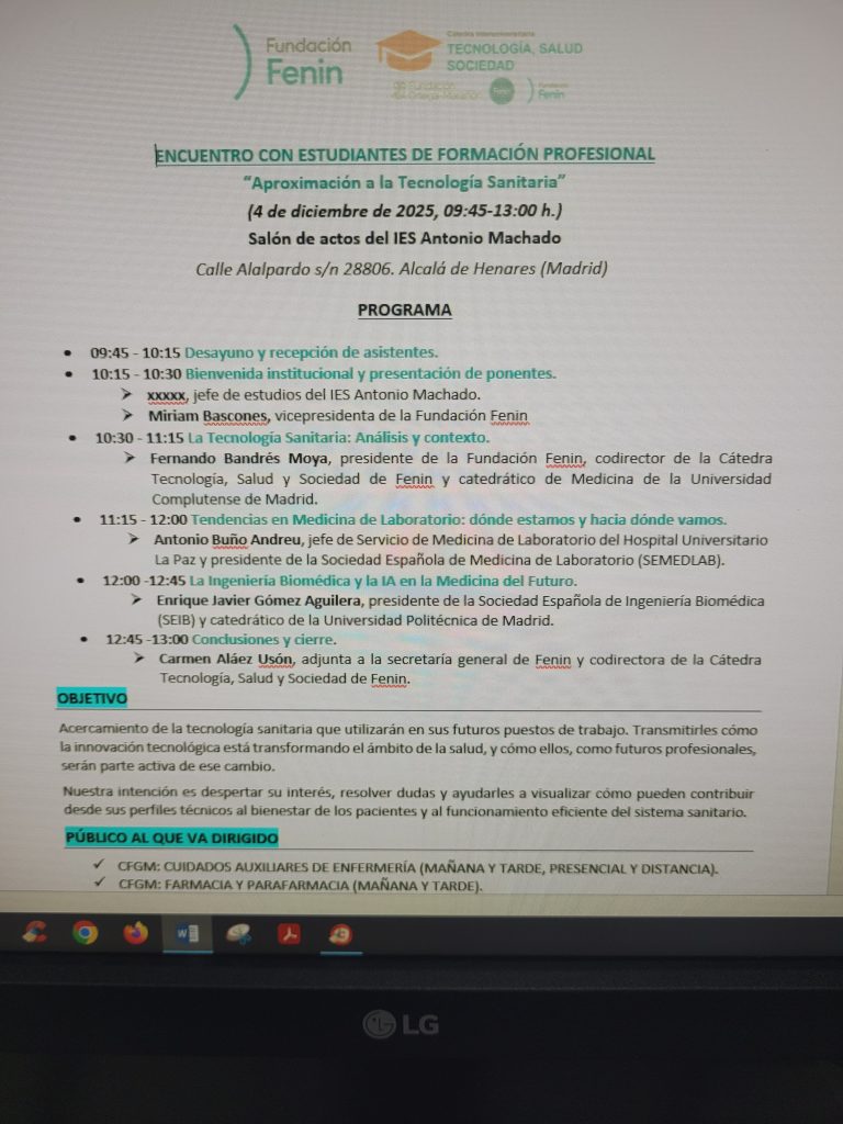 Jornada de «Aproximación de la tecnología sanitaria a la FP»