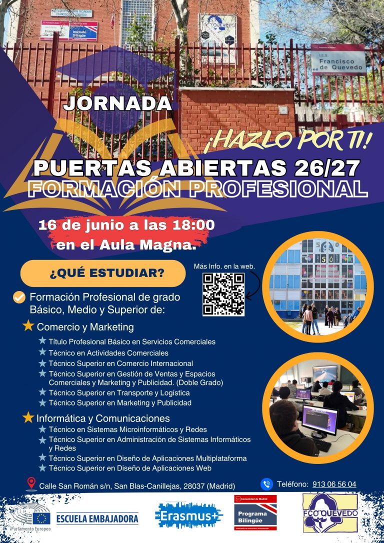 ¡Diseña tu futuro! Jornada Informativa de FP en el IES Francisco de Quevedo