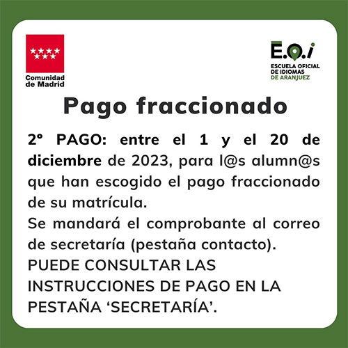 Pago fraccionado de la matrícula 2023/2024