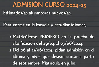 Proceso de admisión para nuevo alumnado Curso 2024/2025