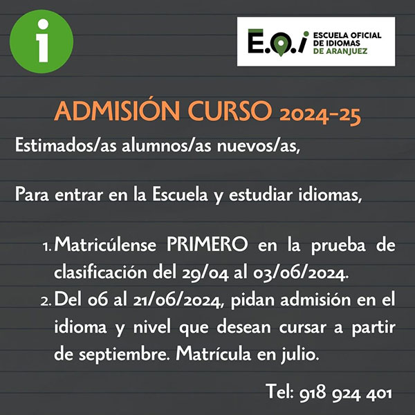 Proceso de admisión para nuevo alumnado Curso 2024/2025