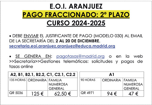 Pago fraccionado 2º plazo Curso 2024-2025