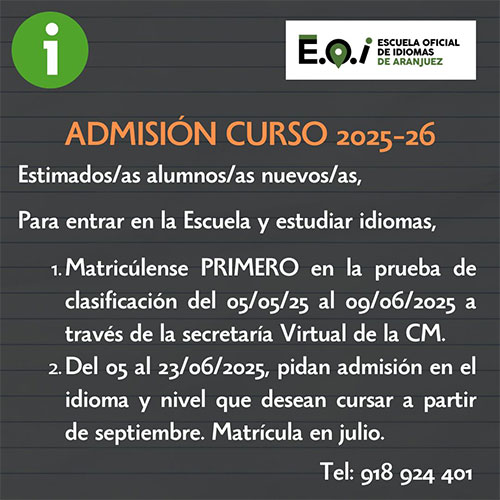 Admisión nuevo alumnado Curso 2025-2026