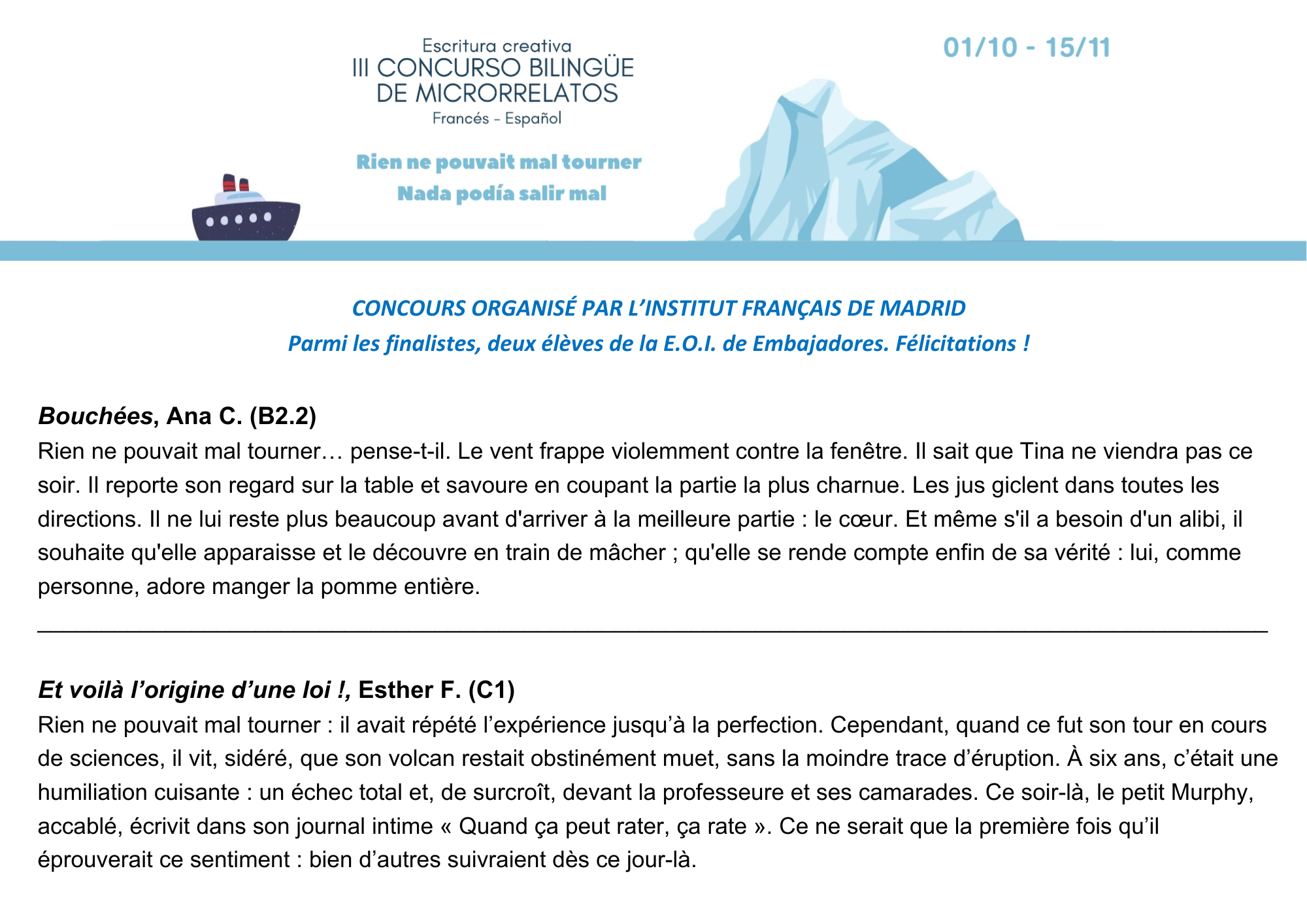 Concurso bilingüe de microrrelatos - Institut français de Madrid