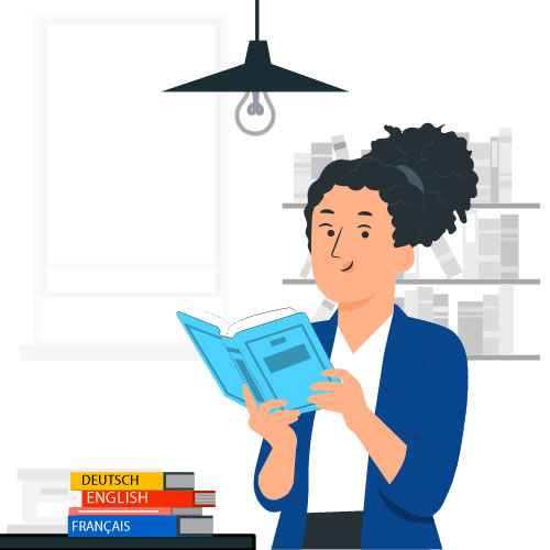 Una mujer estudia idiomas