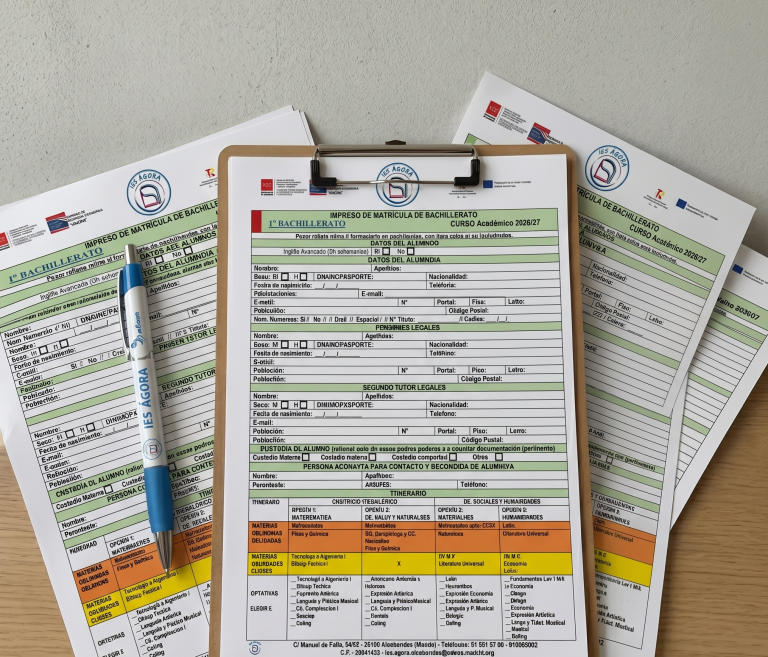 Calendario de matrícula para los alumnos del IES Ágora (ESO, bachillerato y FP)