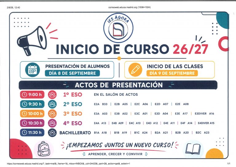 INICIO DE CURSO ESO Y BACHILLERATO