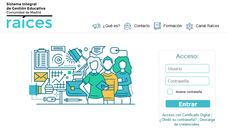 Acceso a la aplicación web Raíces