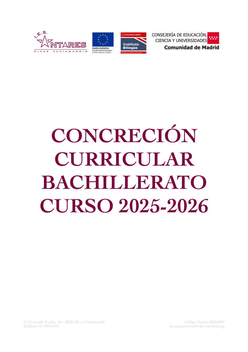 Portada de Concreción curricular de Bachillerato