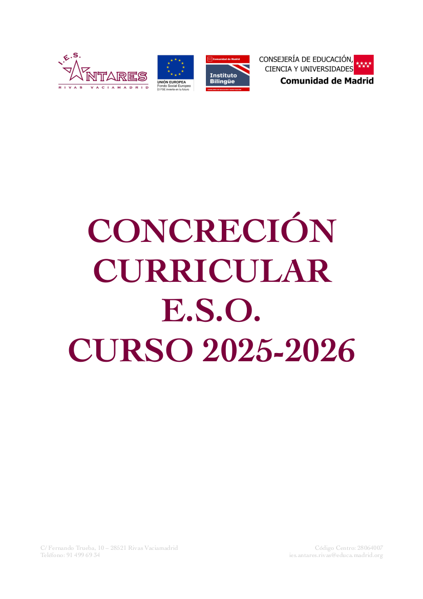 Portada de Concreción curricular de ESO