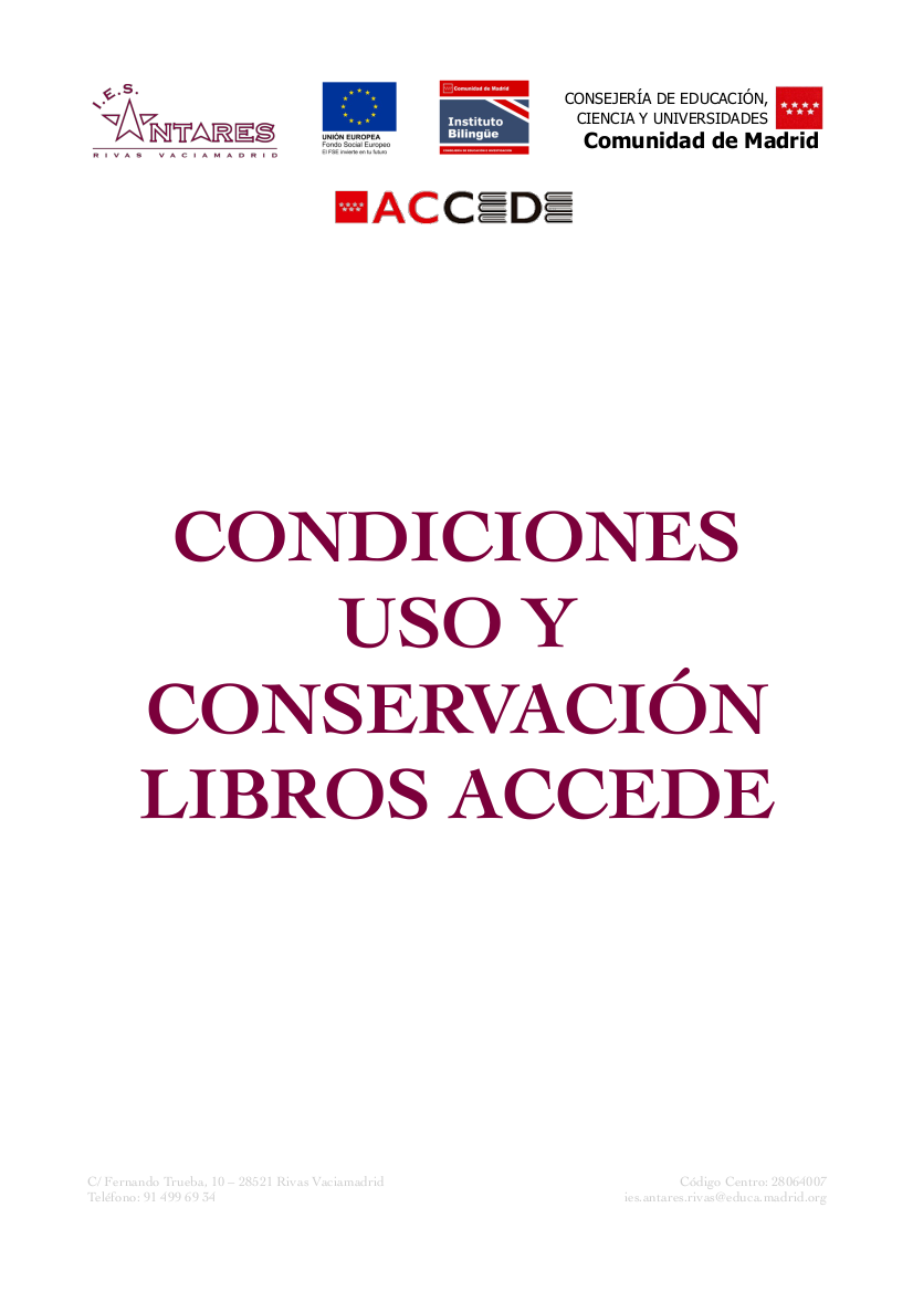 Portada de las condiciones de uso y conservación
