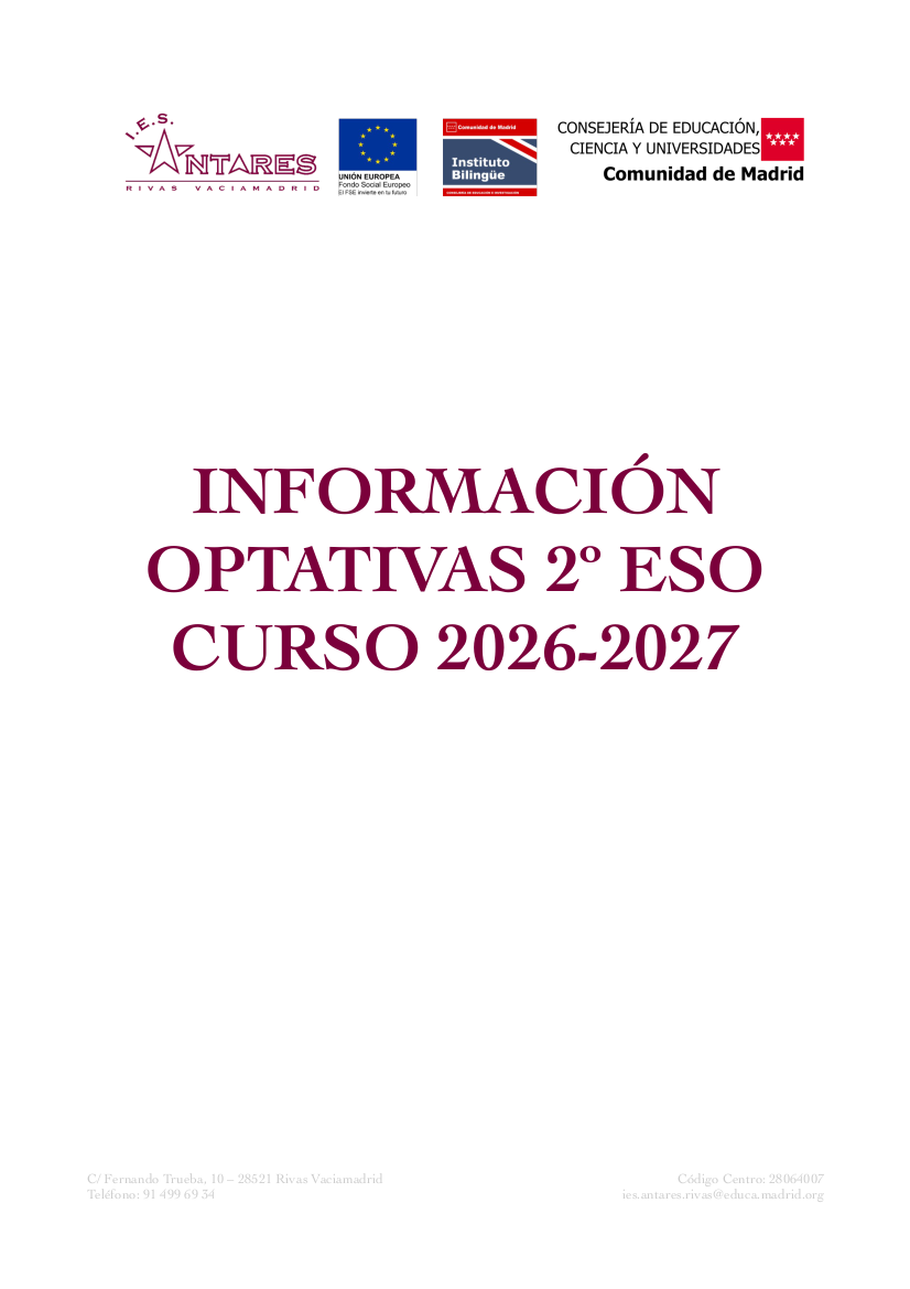 Portada de las materias optativas de 2º ESO
