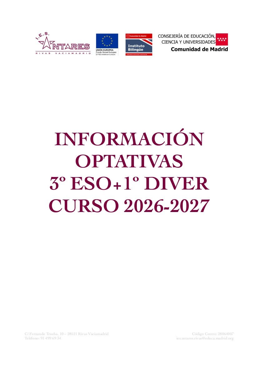 Portada de las materias optativas de 3º ESO