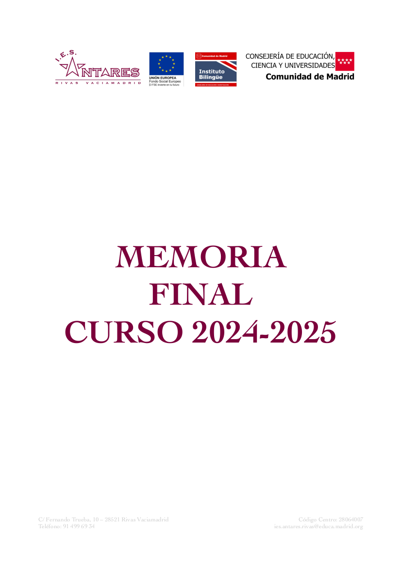 Portada de Memoria final del curso