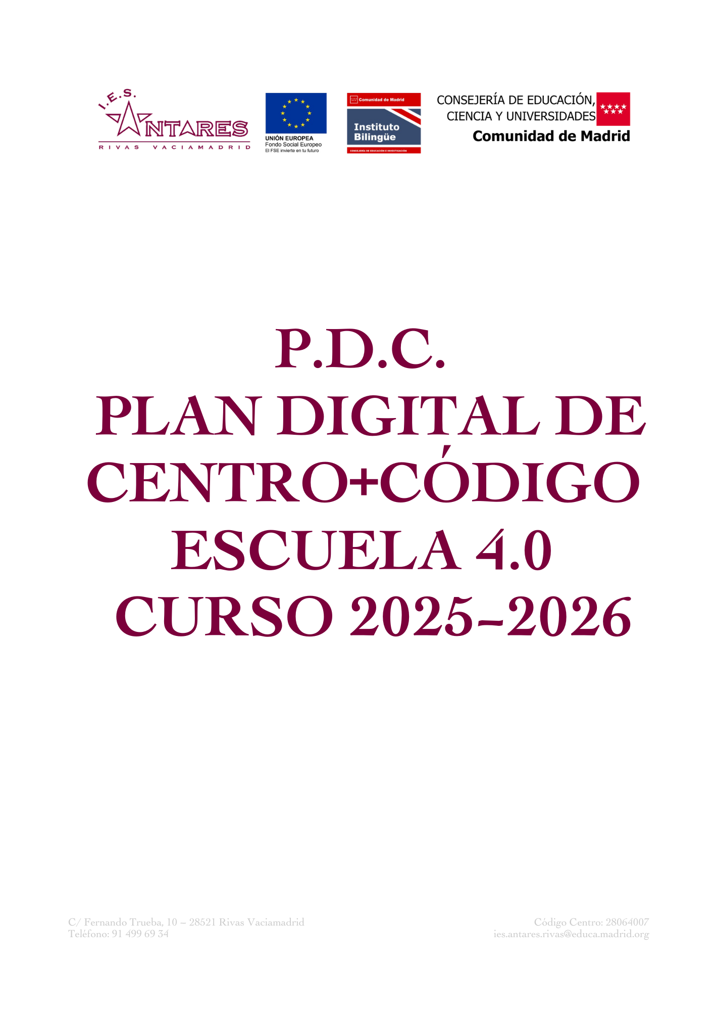 Portada de Plan Digital de Centro 4.0