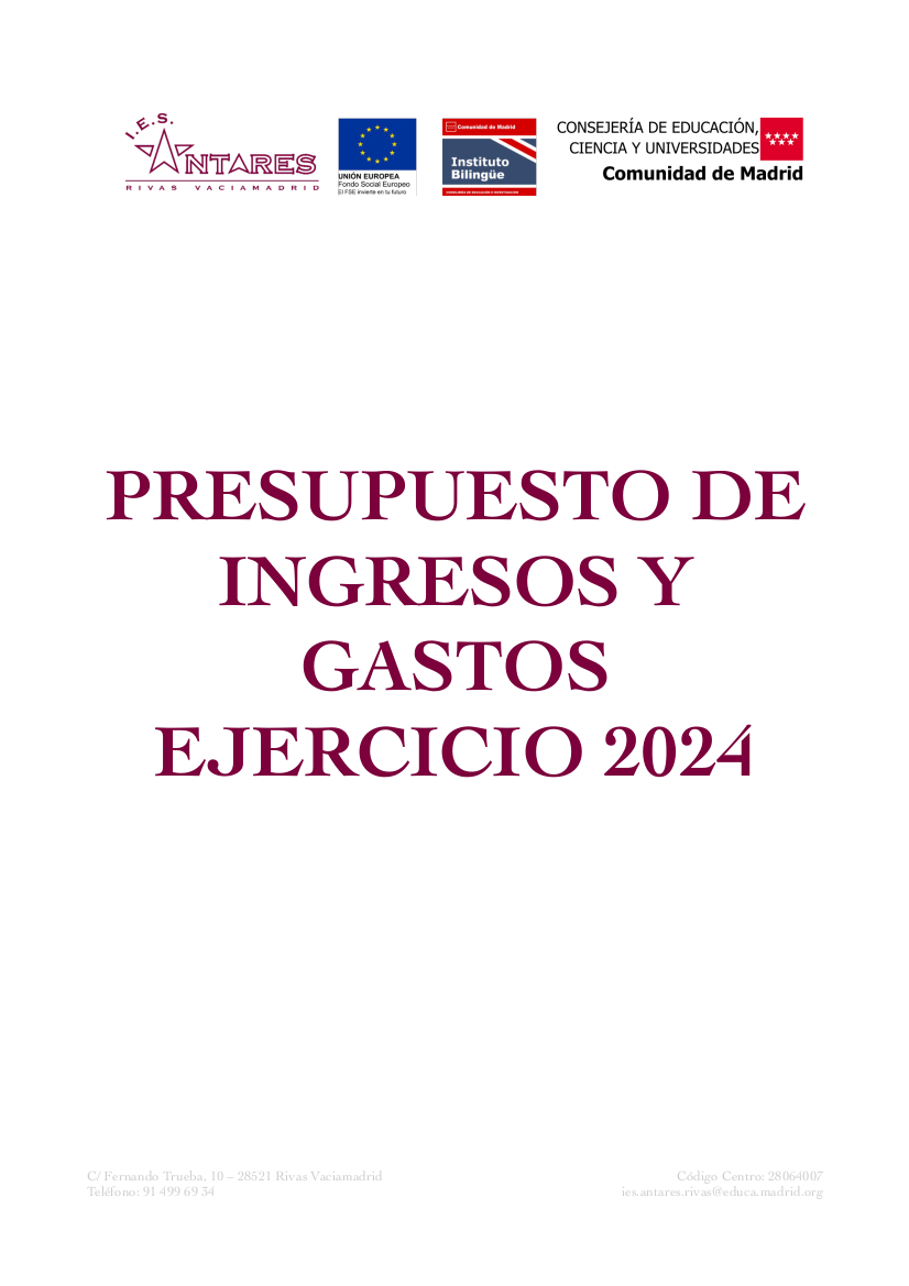 Portada de Presupuesto de ingresos y gastos