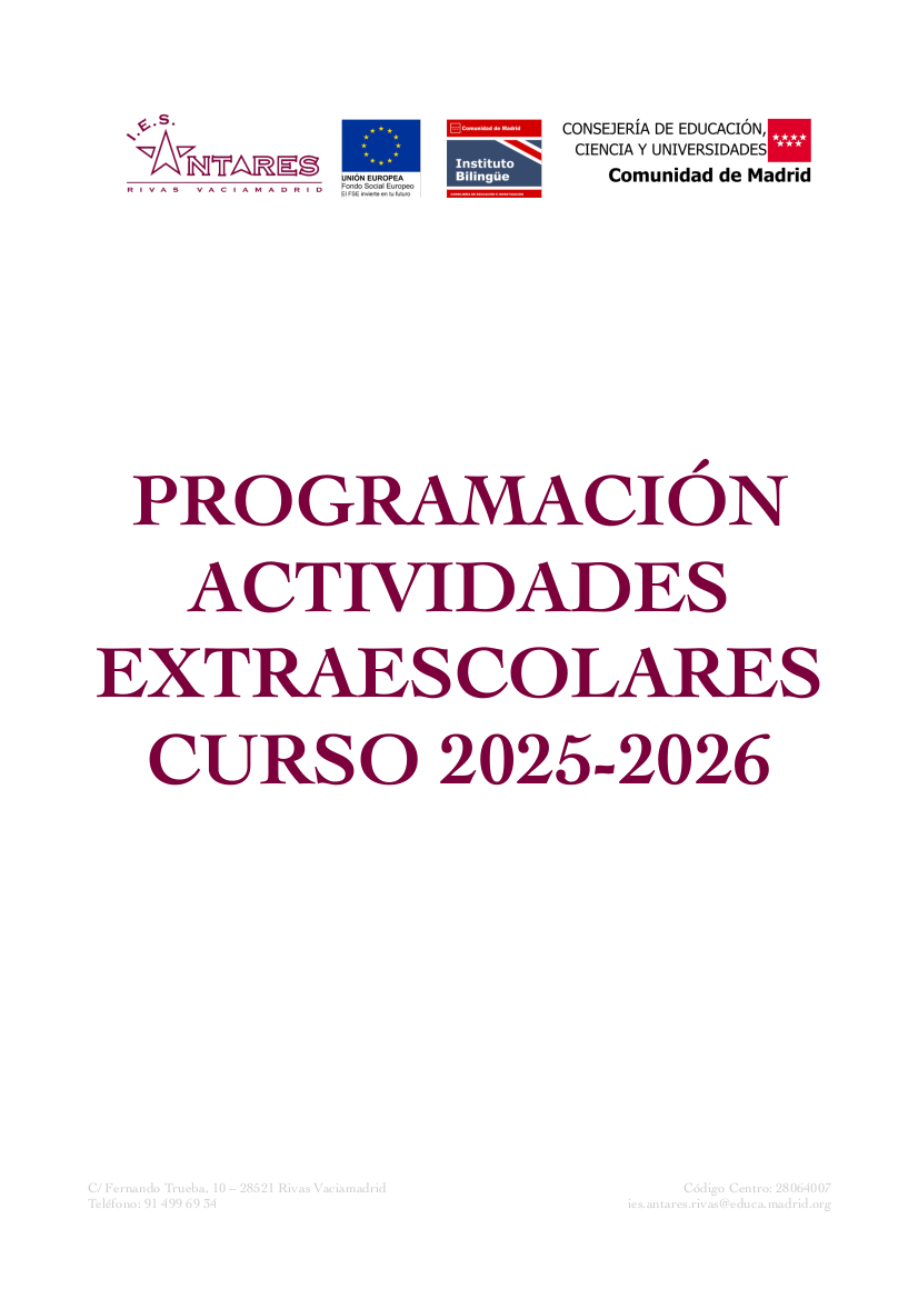 Portada de Programación de actividades extraescolares