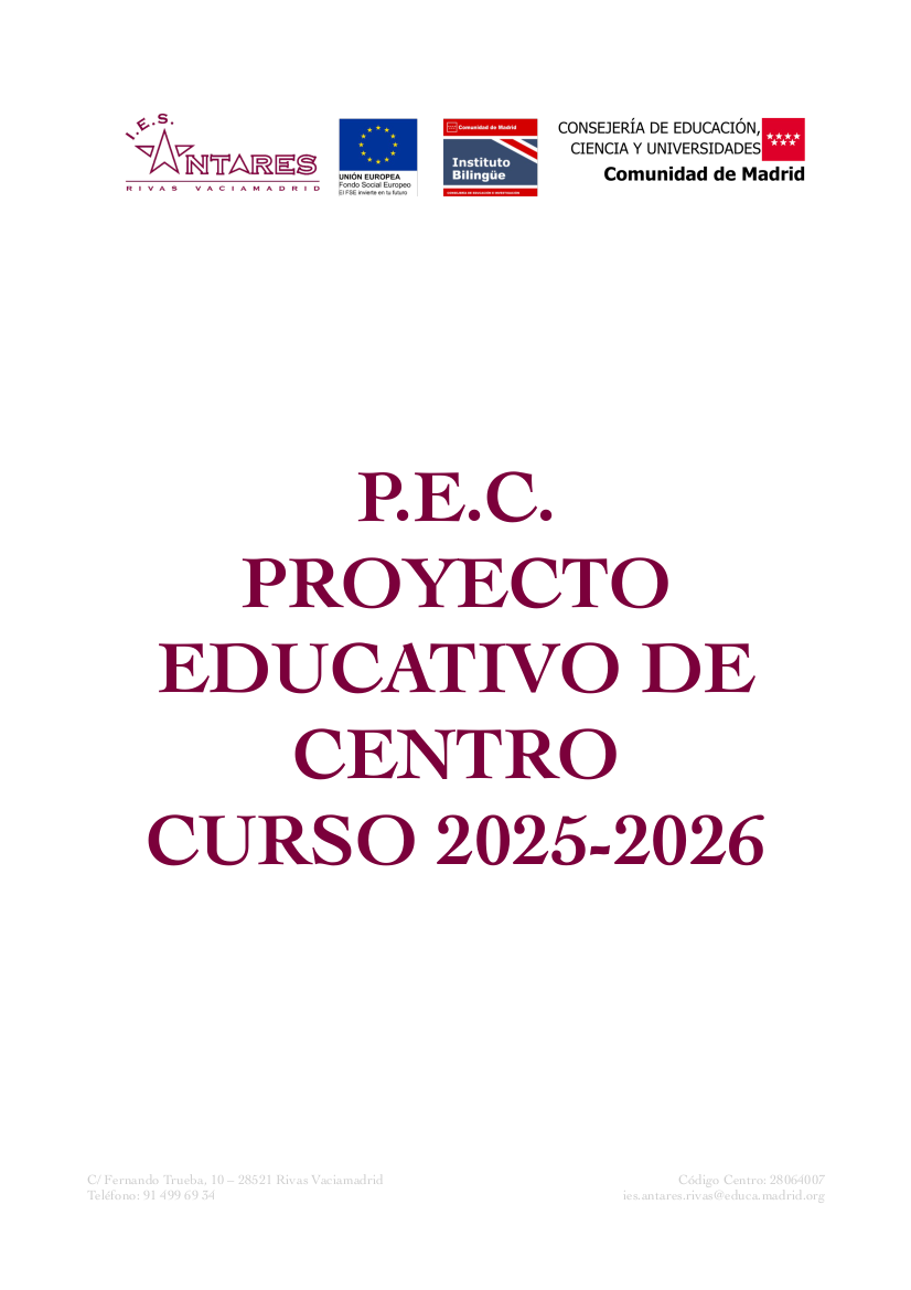 Portada de Proyecto Educativo de Centro