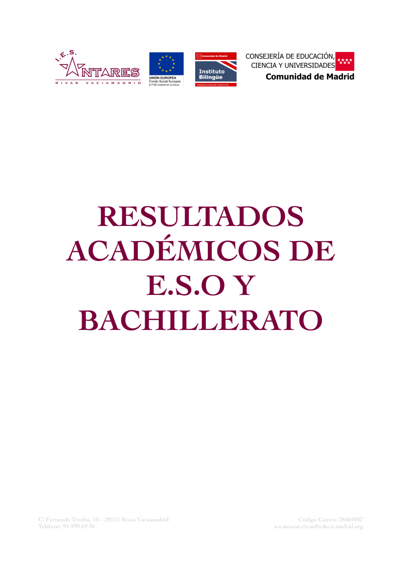 Portada de Resultados académicos de ESO y Bachillerato