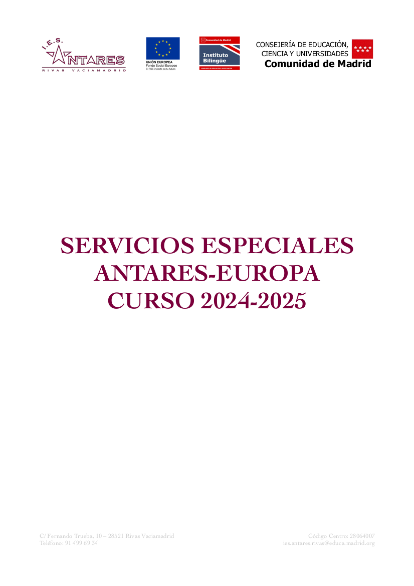Servicios especiales de autobús del IES Antares y el IES Europa