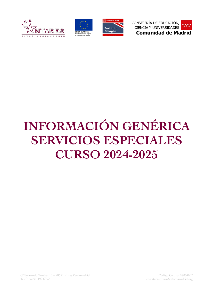 Información genérica sobre servicios especiales de autobús a institutos