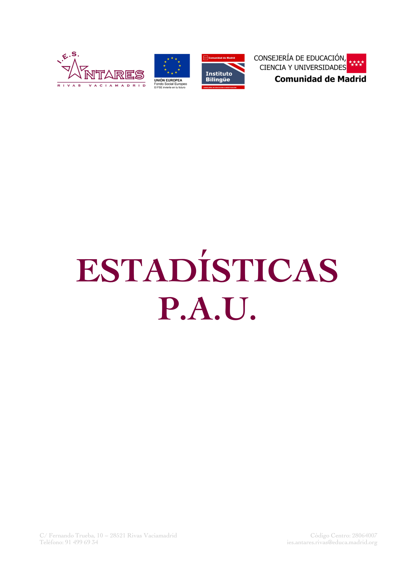Portada de Estadísticas PAU 2025