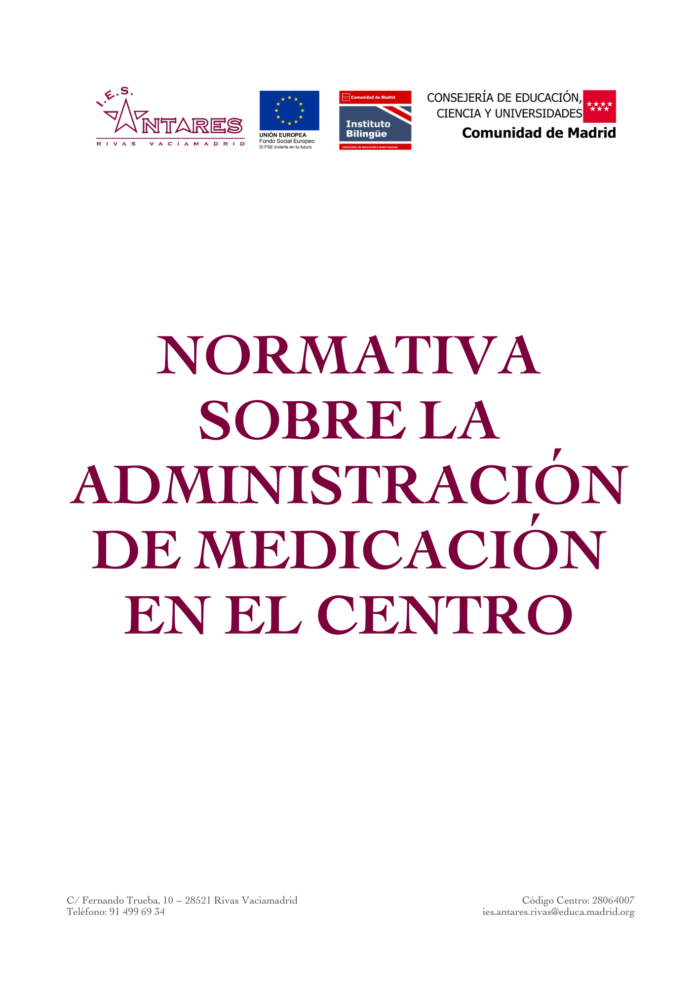 Normativa sobre administración de medicación en el centro