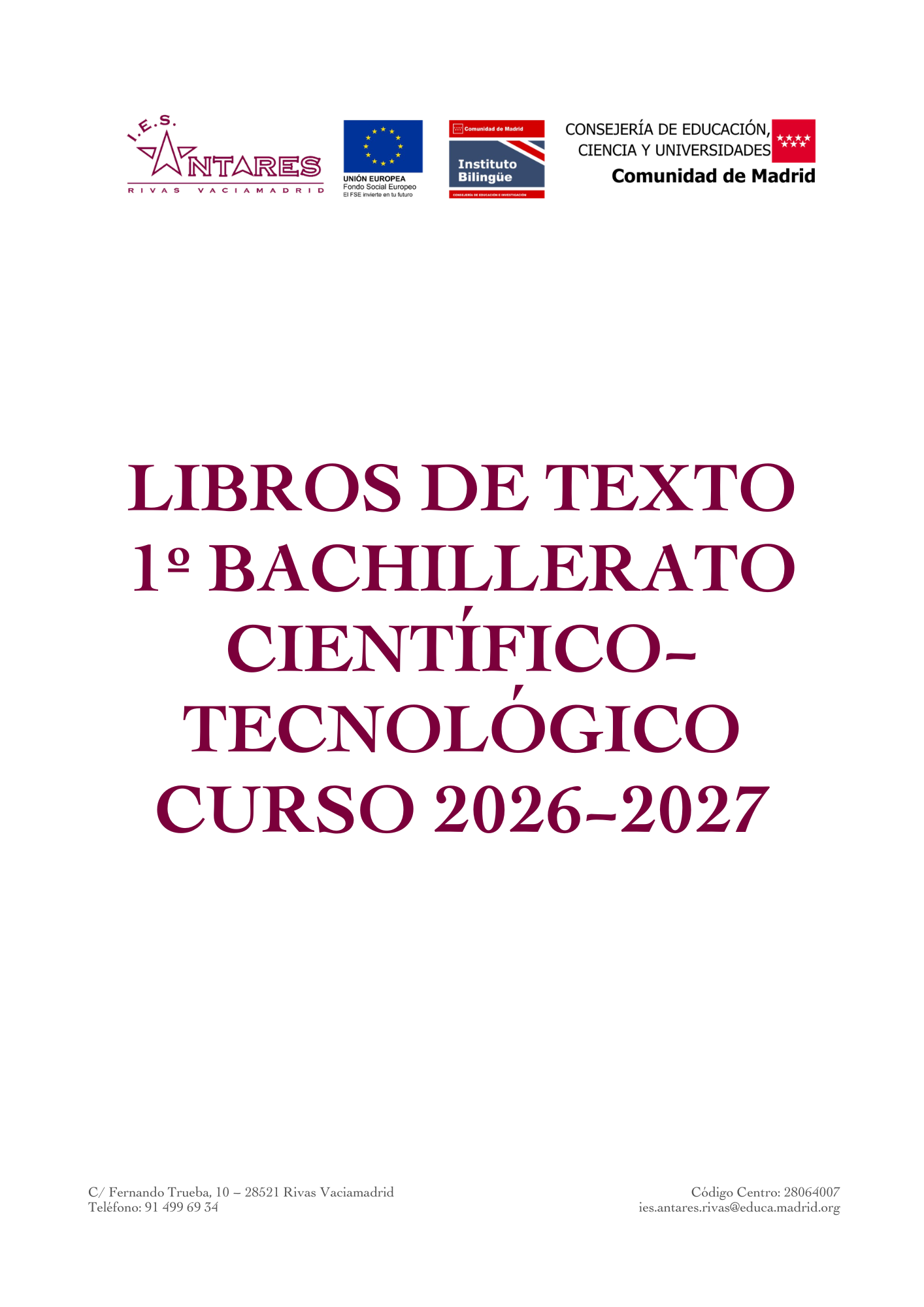 Portada de los libros de texto de 1.º de Bachillerato de Ciencias y Tecnología