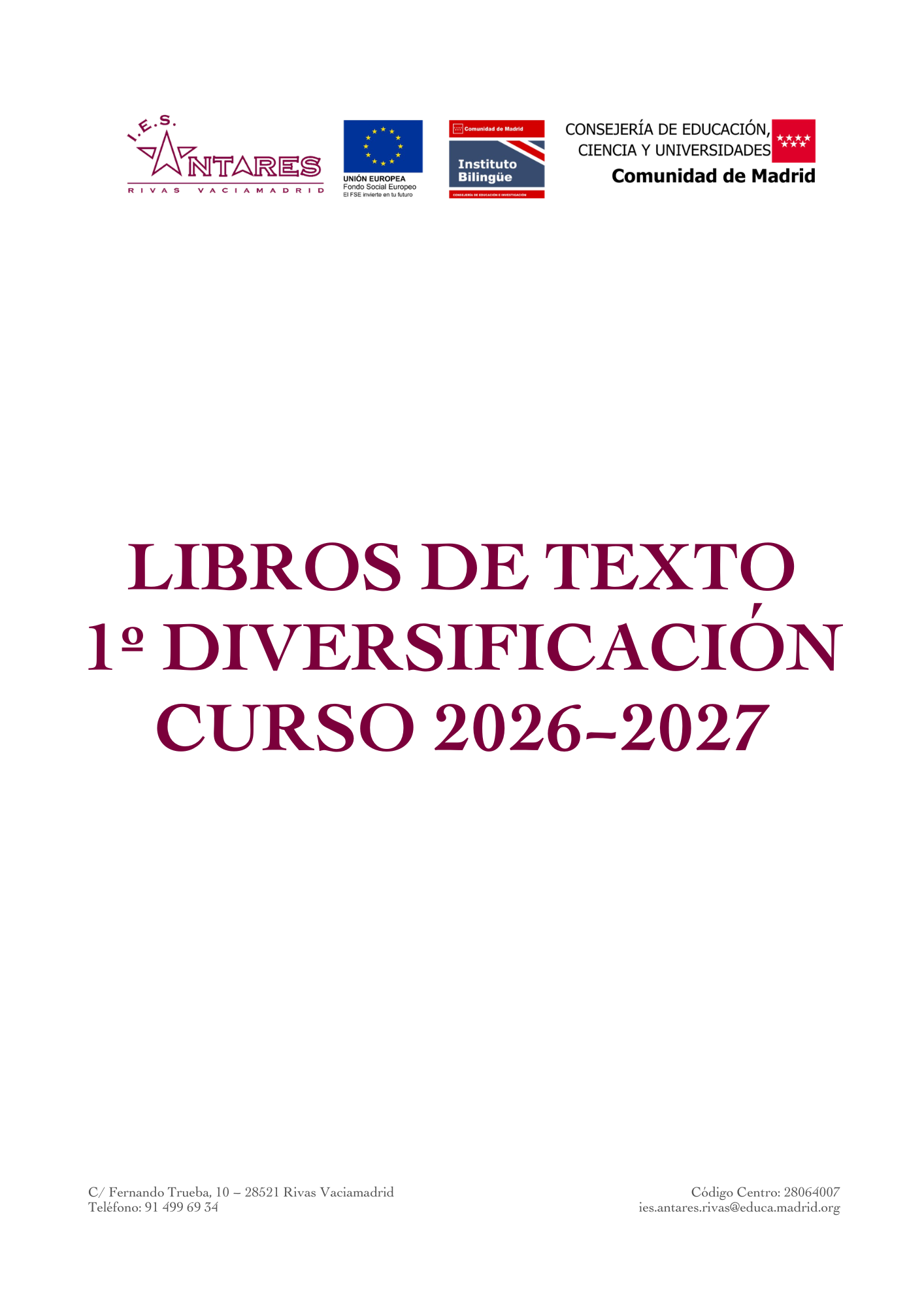 Portada de los libros de texto de 1.º de Diversificación