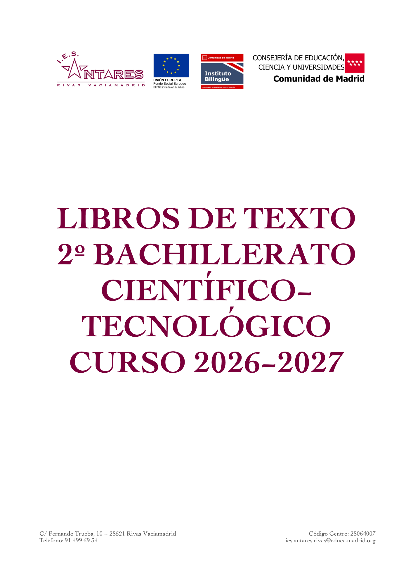 Portada de los libros de texto de 2.º de Bachillerato de Ciencias y Tecnología