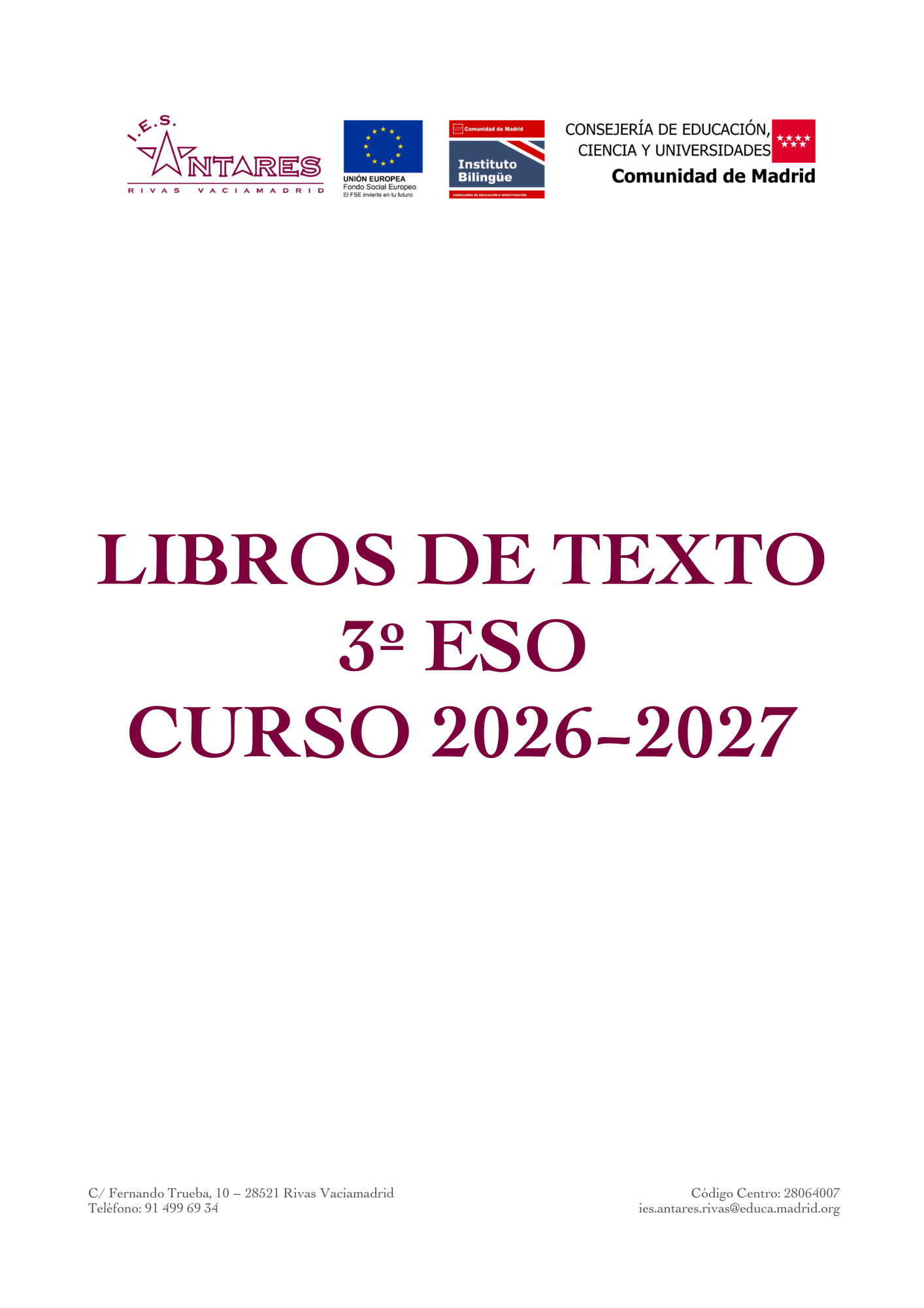 Portada de los libros de texto de 3.º ESO