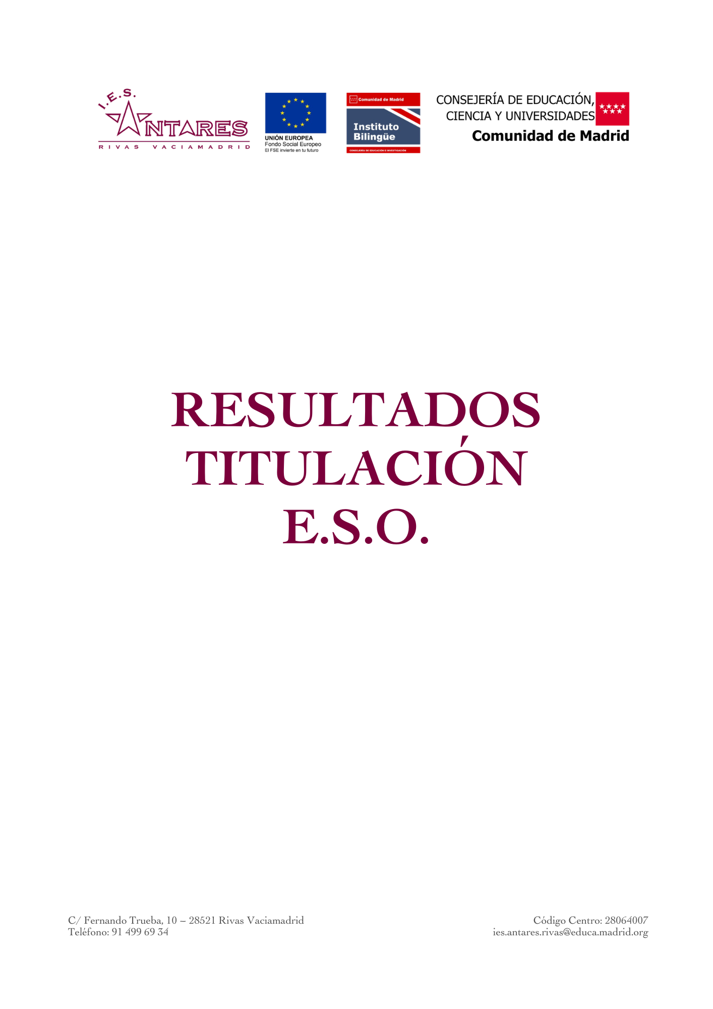 Portada de Valoración de resultados de titulación de ESO