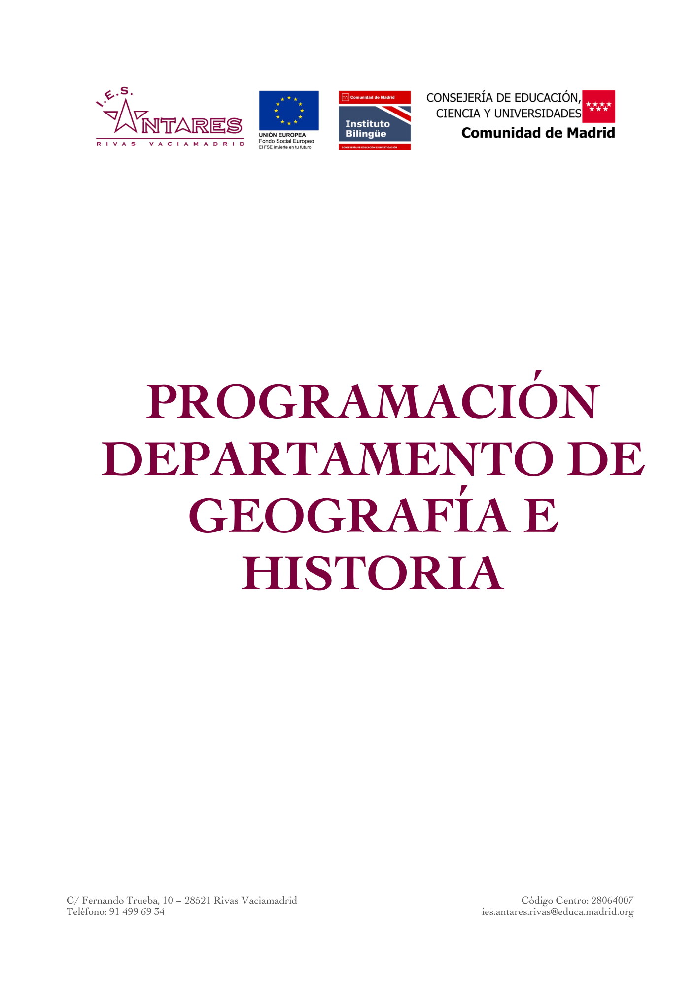 Portada de la programación del Departamento de Geografía e Historia
