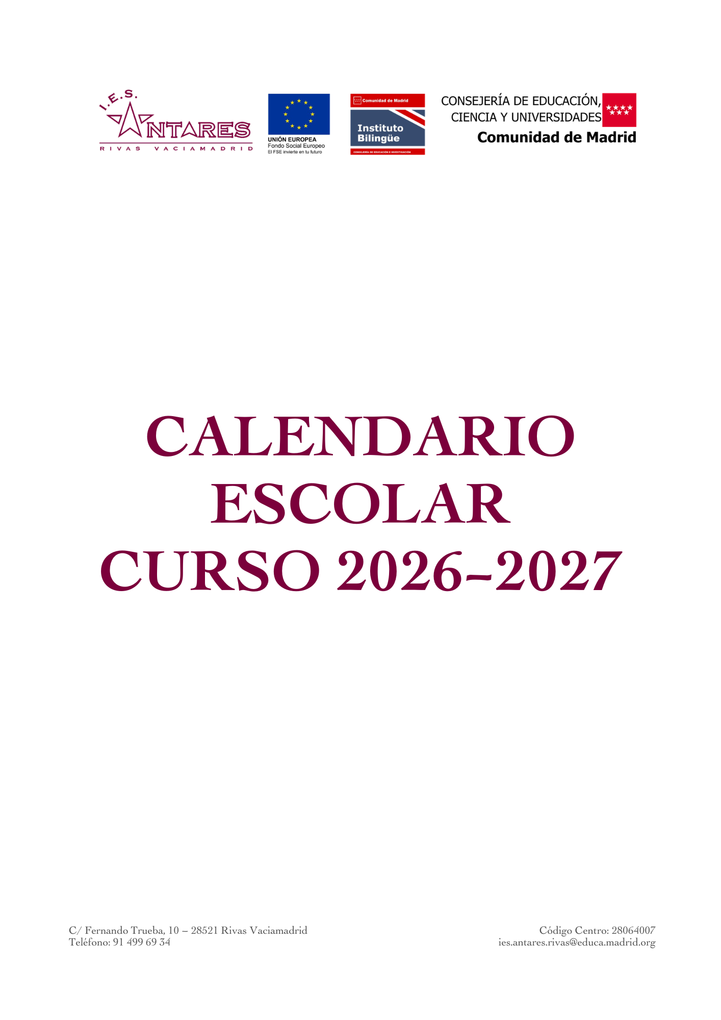 Portada del calendario escolar 2026-2027