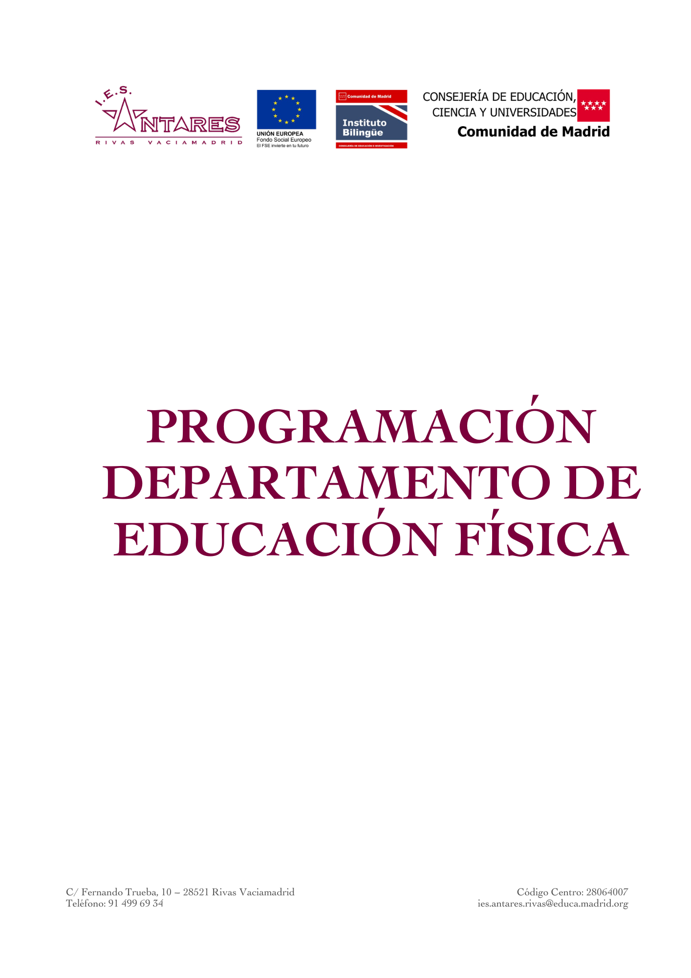 Portada de la programación del Departamento de Educación Física